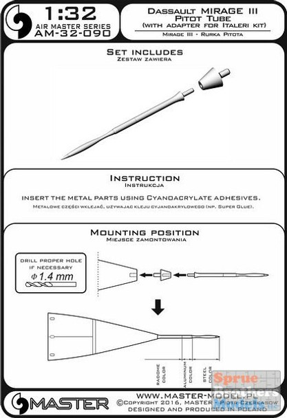 MASAM32090 1:32 Master Model Mirage III Pitot Tube