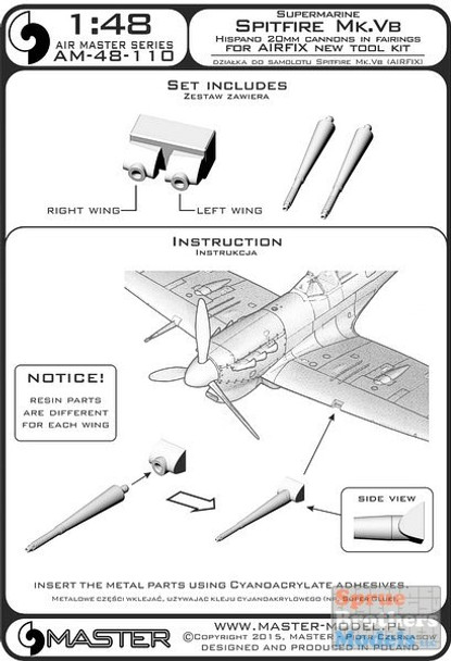 MASAM48110 1:48 Master Model Spitfire Mk.Vb Hispano 20mm Cannons in Fairings (AFX kit)