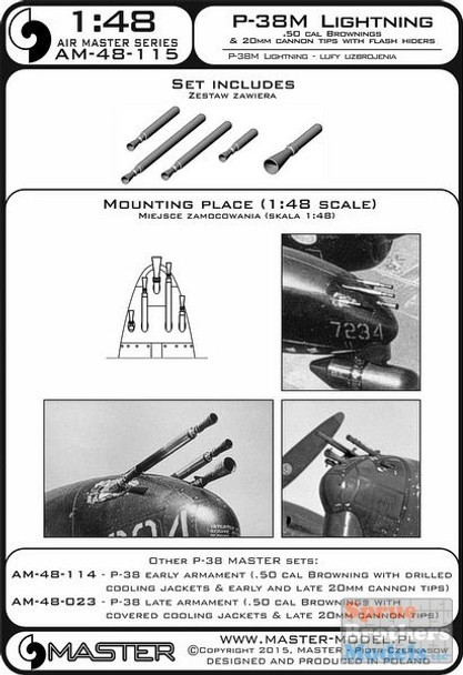 MASAM48115 1:48 Master Model P-38M Lightning Armament Set