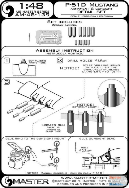 MASAM48139 1:48 Master Model - P-51D Mustang Armament & Gunsight Detail Set