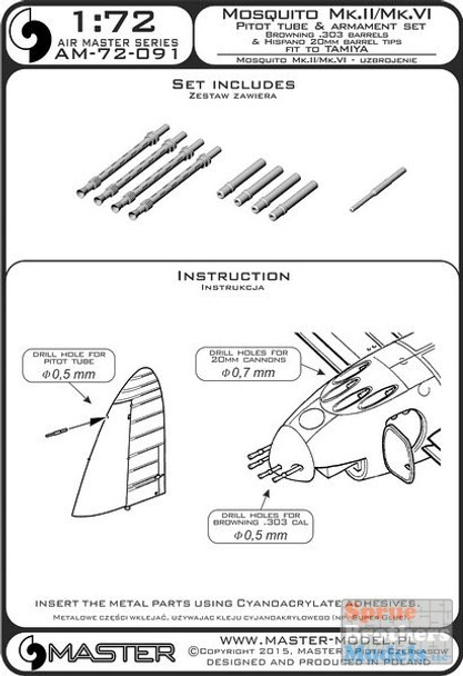 MASAM72091 1:72 Master Model Mosquito Mk.II/VI Pitot Tube & Armament Set (TAM kit)