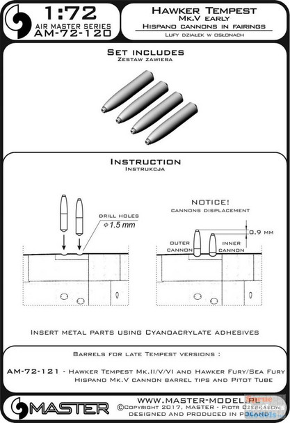 MASAM72120 1:72 Master Model Hawker Tempest Mk.V Early Hispano Cannons in Fairings