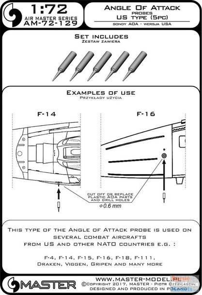 MASAM72129 1:72 Master Model Angle of Attack Probes US Type (5pcs)