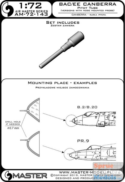 MASAM72143 1:72 Master Model BAC / EE Canberra Pitot Tube (nose mounted)