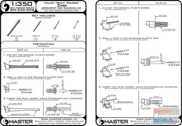 MASSM350098 1:350 Master Model Italian Heavy Cruiser Zara Armament Set (TRP kit)