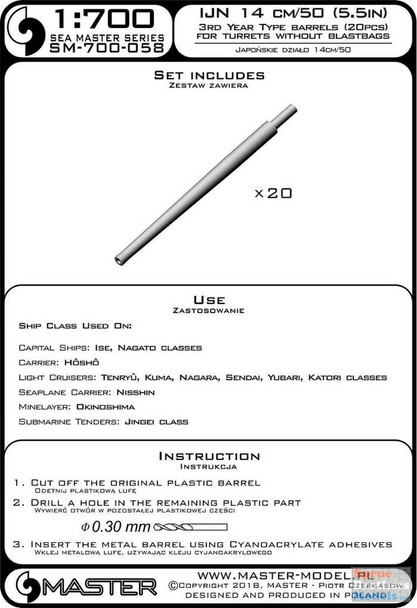 MASSM700058 1:700 Master Model IJN 14cm/50 Gun Barrels