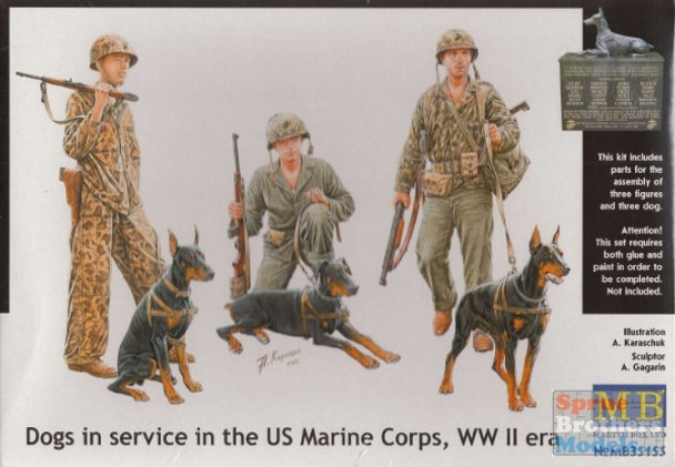 MBM35155 1:35 Masterbox Dogs in Service in the Marine Corps WWII era - 3 Marines and 3 Dogs