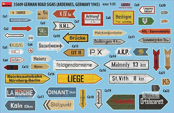 MIA35609 1:35 MiniArt German Road Signs WW2 Ardennes, Germany 1945