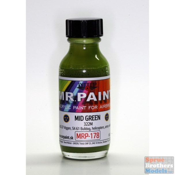 MRP178 MRP/Mr Paint - Mid Green 322M - Modern Swedish AF 30ml  (for Airbrush only)