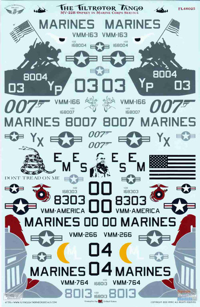 ORDFL48025 1:48 Flying Leathernecks Decals US Marine Corps MV-22B Osprey 'The Tiltrotor Tango'