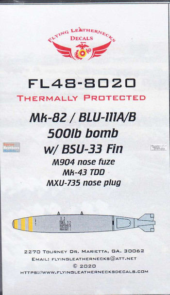 ORDFL488020 1:48 Flying Leathernecks - Mk.82 BLU-111A/B 500lb Bomb Set with BSU-33 Fin M904 Nose Fuze Mk.43 TDD MXU-735 Nose Plug