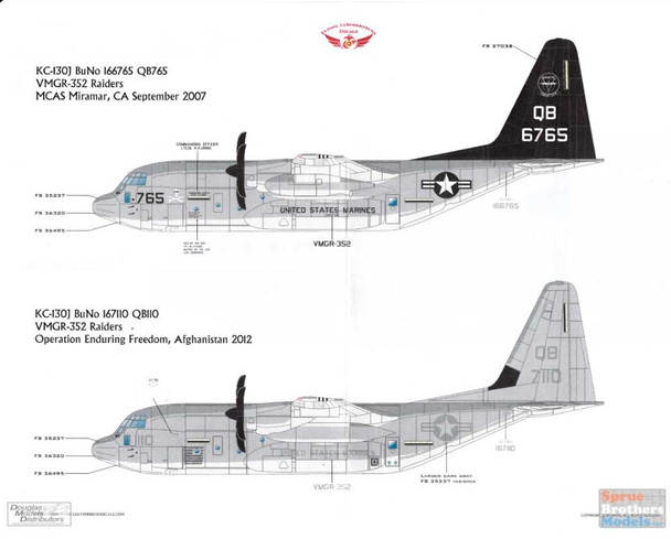 ORDFL72001 1:72 Flying Leathernecks Decals US Marine Corps KC-130J Hercules 'Battle Hercs'