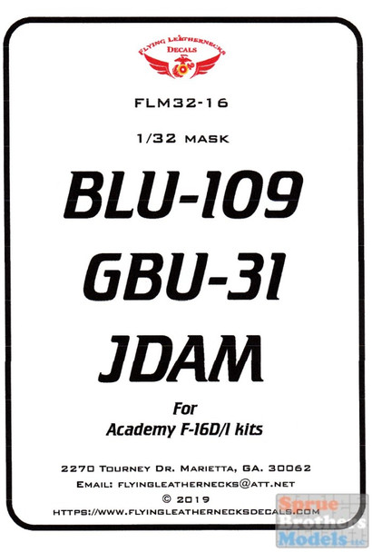 ORDFLM32016 1:32 Flying Leathernecks BLU-109 GBU-31 JDAM Mask Set (ACA F-16D/I kit)
