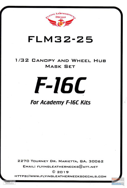 ORDFLM32025 1:32 Flying Leathernecks F-16C Falcon Canopy and Wheel Hub Mask Set (ACA kit)