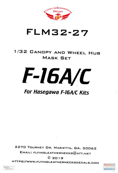 ORDFLM32027 1:32 Flying Leathernecks F-16A F-16C Falcon Canopy and Wheel Hub Mask Set (HAS kit)