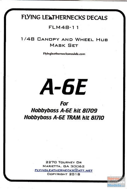 ORDFLM48011 1:48 Flying Leathernecks A-6E Intruder Canopy & Wheel Mask Set (HBS kit)
