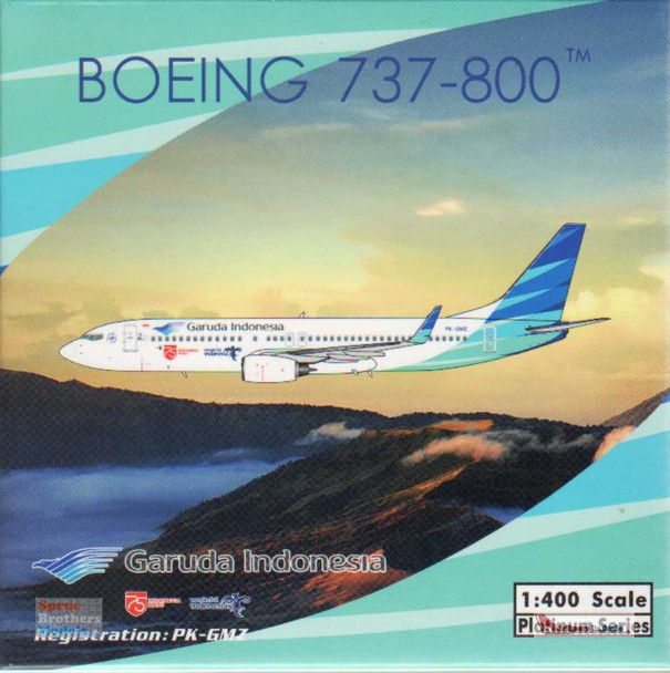 PHX11641 1:400 Phoenix Model Garuda Indonesia Boeing 737-800(W) Reg #PK-GMZ '75 Indonesia' (pre-painted/pre-built)