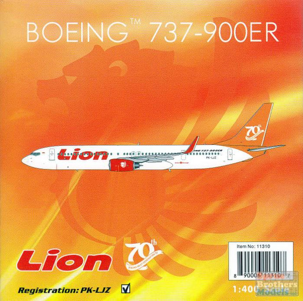 PHX1528 1:400 Phoenix Model Lion Air Boeing 737-900ER Reg #PK-LJZ (pre-painted/pre-built)