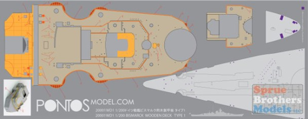 PONWD20001 1:200 Pontos Model Wood Deck - Bismarck 1941 (TRP kit)