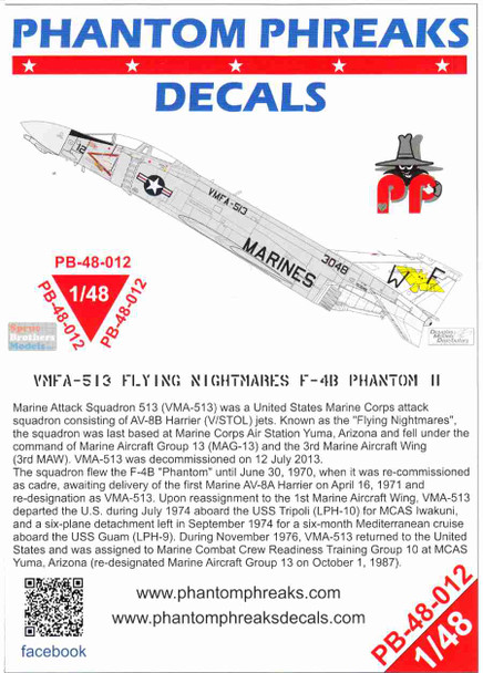 PPD48012 1:48 Phantom Phreaks Decals - F-4B Phantom II VMFA-513 Flying Nightmares