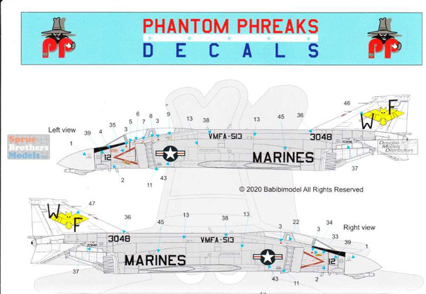 PPD48012 1:48 Phantom Phreaks Decals - F-4B Phantom II VMFA-513 Flying Nightmares