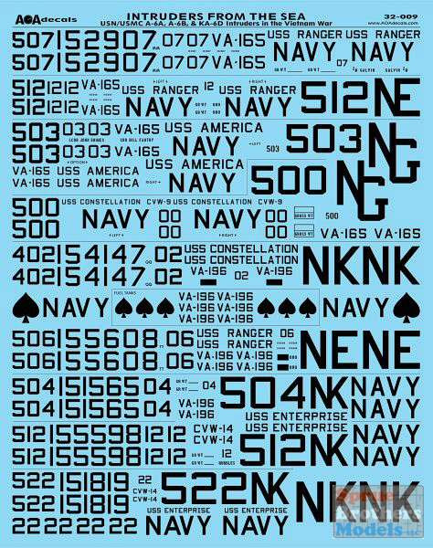 AOA32009 1:32 AOA Decals - USN/USMC A-6A A-6B KA-6D Intruders in
