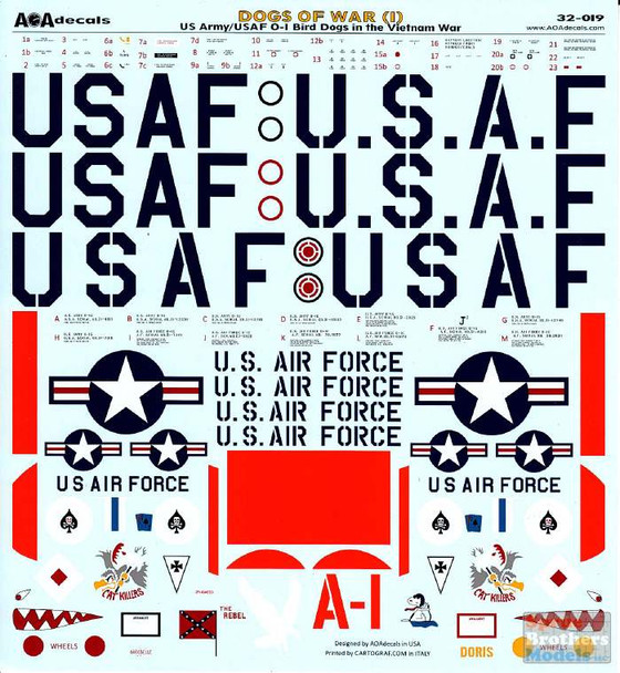 AOA32019 1:32 AOA Decals - Dogs of War Part 1: US Army/USAF O-1 Bird Dogs of the Vietnam War