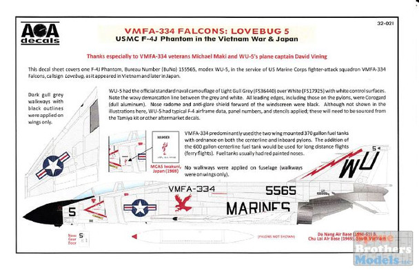 AOA32021 1:32 AOA Decals - USMC F-4J Phantom II in the Vietnam War & Japan - VMFA-334 Falcons: Lovebug 5