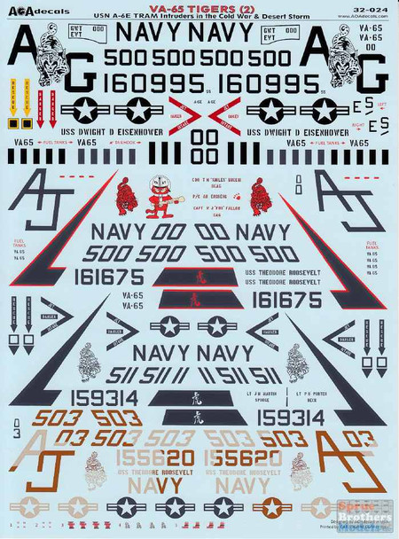 AOA32024 1:32 AOA Decals - US Navy A-6E TRAM Intruder in the Cold War & Desert Storm - VA-65 Tigers Part 2