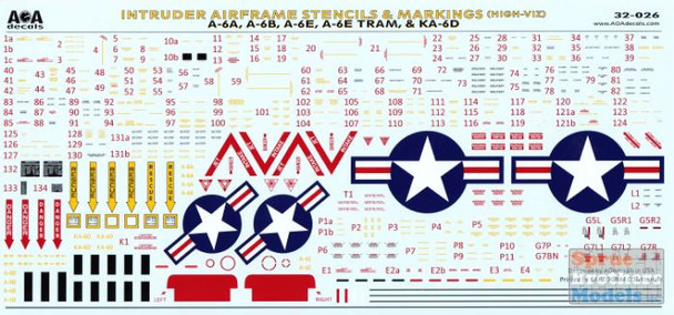 AOA32026 1:32 AOA Decals - A-6A A-6B A-6E A-6E TRAM KA-6D Intruder Airframe Stencils & Markings - High Viz