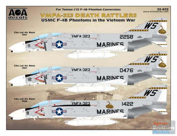 AOA32032 1:32 AOA Decals - USMC F-4B Phantom II in the Vietnam War - VMFA-323 Death Rattlers