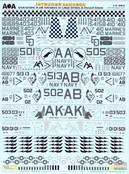 AOA72002 1:72 AOA Decals - 'Intruder Sandbox' USN/USMC A-6E Intruders in Libya Strikes & Desert Storm