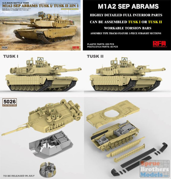 RFMRM5026 1:35 Rye Field Model M1A2 SEP Abrams Tusk 1/TUSK 2 (2in1
