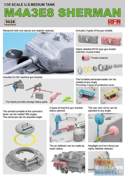 RFMRM5028 1:35 Rye Field Model M4A3E8 Sherman "Easy Eight" with Workable Track Links & Torsion Bars