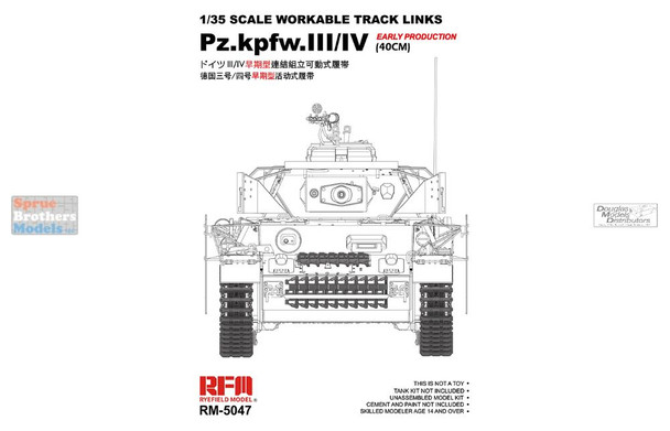 RFMRM5047 1:35 Rye Field Model Panzer Pz.Kpfw.III/IV 40cm Early Production Workable Track Links Set