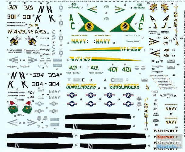 SFD144204 1:144 Starfighter Decals - Legacy F-18C Hornets in Color VFA-105 VFA-113 VFA-87