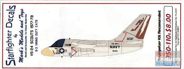 SFD350110S 1:350 Starfighter Decals -  S-3 Viking VS-24 Scouts 1977-78