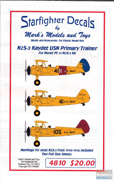 SFD48010 1:48 Starfighter Decals - N2S-3 Kaydet USN Primary Trainer