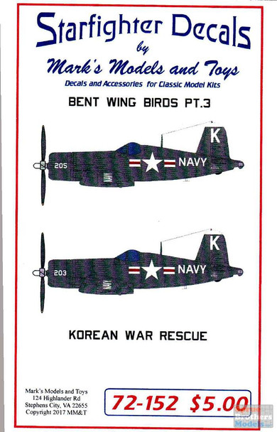 SFD72152 1:72 Starfighter Decals - F4U-4 Corsair Bent Wing Birds Part 3