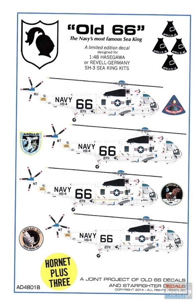 SFDAD4801B 1:48 Starfighter Decals - SH-3D Sea King "Old 66" Apollo 8/10/11/12 Recovery