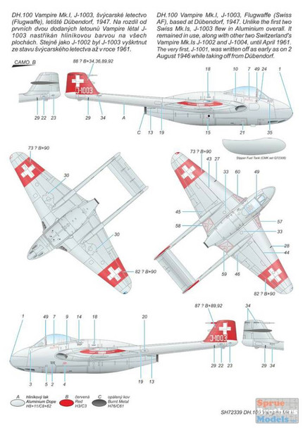 SPH72339 1:72 Special Hobby D.H. Vampire Mk.I 'The First Jet Guardians of Neutrality'