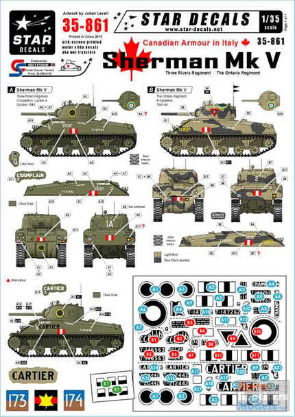 SRD35861 1:35 Star Decals - Canadian Armor in Italy - Sherman Mk.V