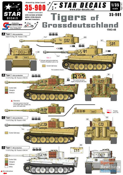 SRD35900 1:35 Star Decals - Tigers of Grossdeutschland 1943-45