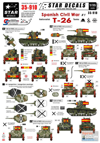 SRD35910 1:35 Star Decals - Spanish Civil War Pt 1 Nationalist T-26 Tanks