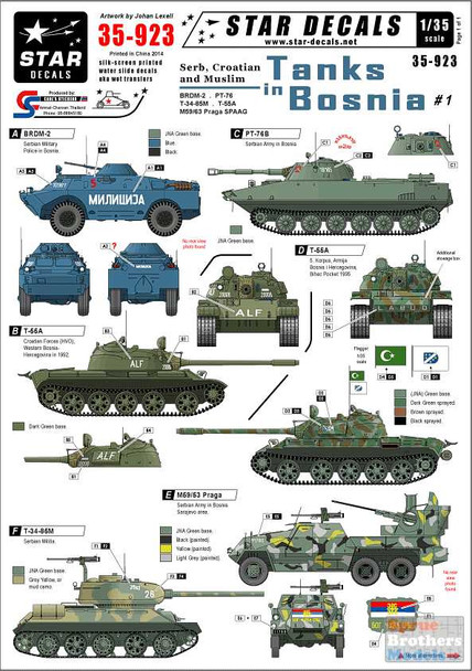 SRD35923 1:35 Star Decals - Serb, Croatian and Muslim Tanks in Bosnia