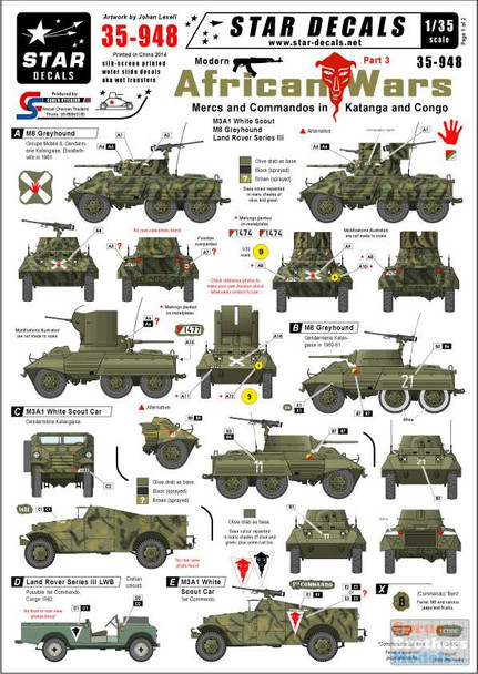 SRD35948 1:35 Star Decals - Modern African Wars Pt 3 Mercs and Commandos in Katanga and Congo