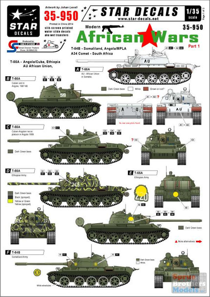 SRD35950 1:35 Star Decals - Modern African Wars Pt 1 T-54B T-55A A34