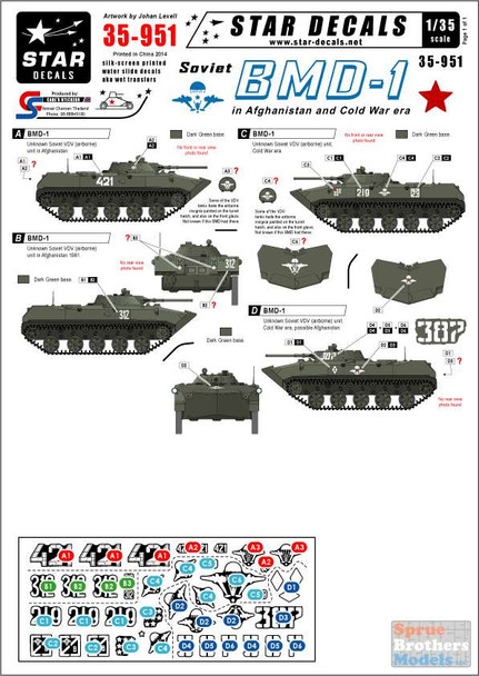 SRD35951 1:35 Star Decals - Soviet BMD-1 in Afghanistan and Cold War Era