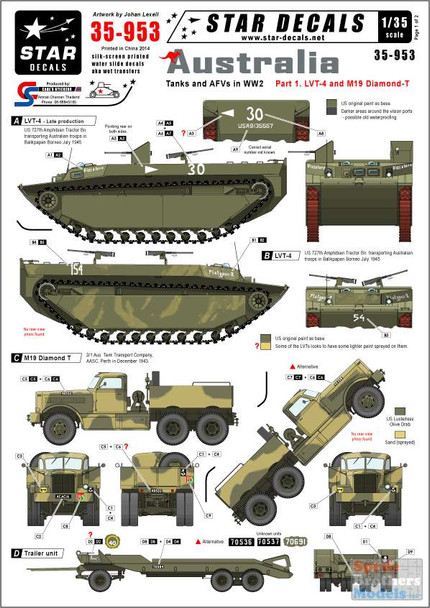 SRD35953 1:35 Star Decals - Australia Tanks and AFVs in WW2 Pt 1: LVT-4 and M19 Diamond-T