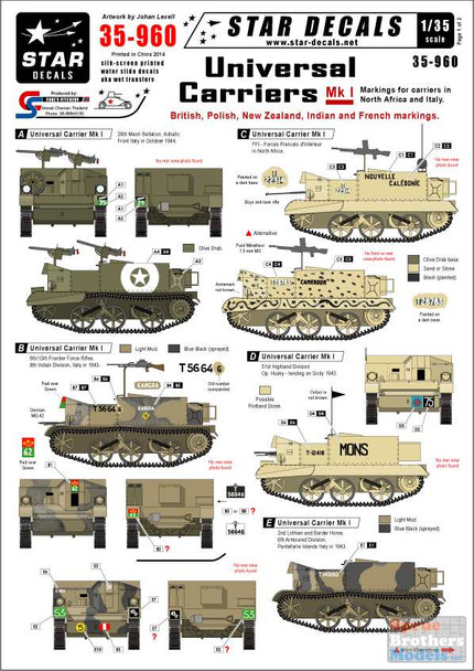 SRD35960 1:35 Star Decals - Universal Carriers Mk.I in North Africa and Italy